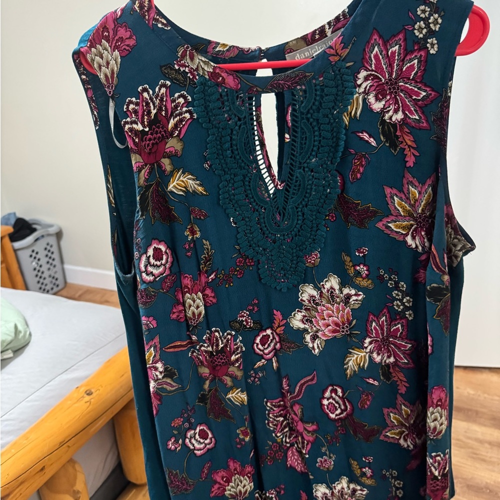 Daniel Rainn Teal and Pink Floral Blouse